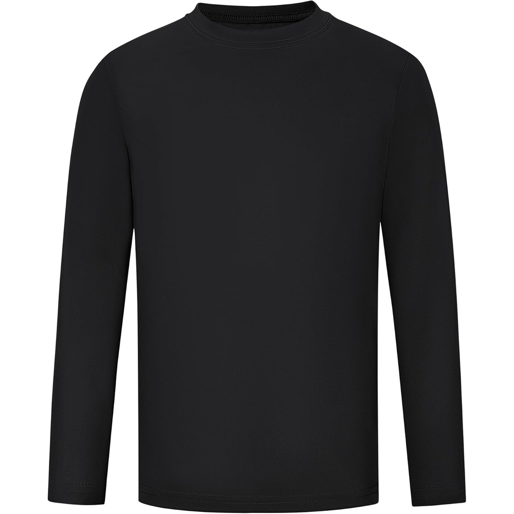 image:imageRunhit Boys and Girls Long Sleeve Athletic Shirts Kids UPF 50 Rash Guard Shirts with Moisture WickingBlack