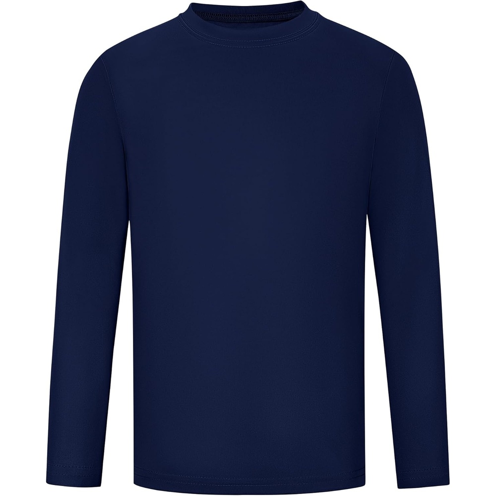 image:imageRunhit Boys and Girls Long Sleeve Athletic Shirts Kids UPF 50 Rash Guard Shirts with Moisture WickingDark Navy Blue