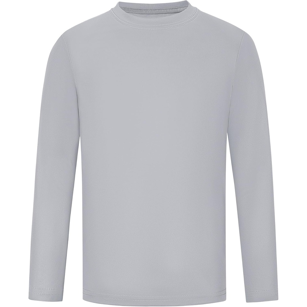 image:imageRunhit Boys and Girls Long Sleeve Athletic Shirts Kids UPF 50 Rash Guard Shirts with Moisture WickingLight Gray