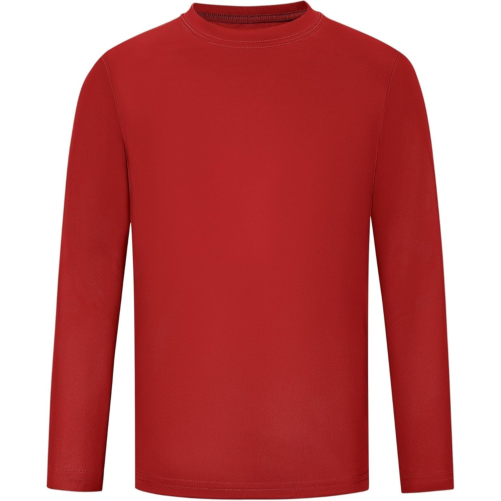 image:imageRunhit Boys and Girls Long Sleeve Athletic Shirts Kids UPF 50 Rash Guard Shirts with Moisture WickingRed