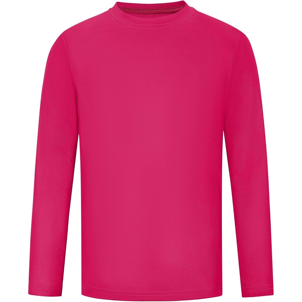 image:imageRunhit Boys and Girls Long Sleeve Athletic Shirts Kids UPF 50 Rash Guard Shirts with Moisture WickingRose Red