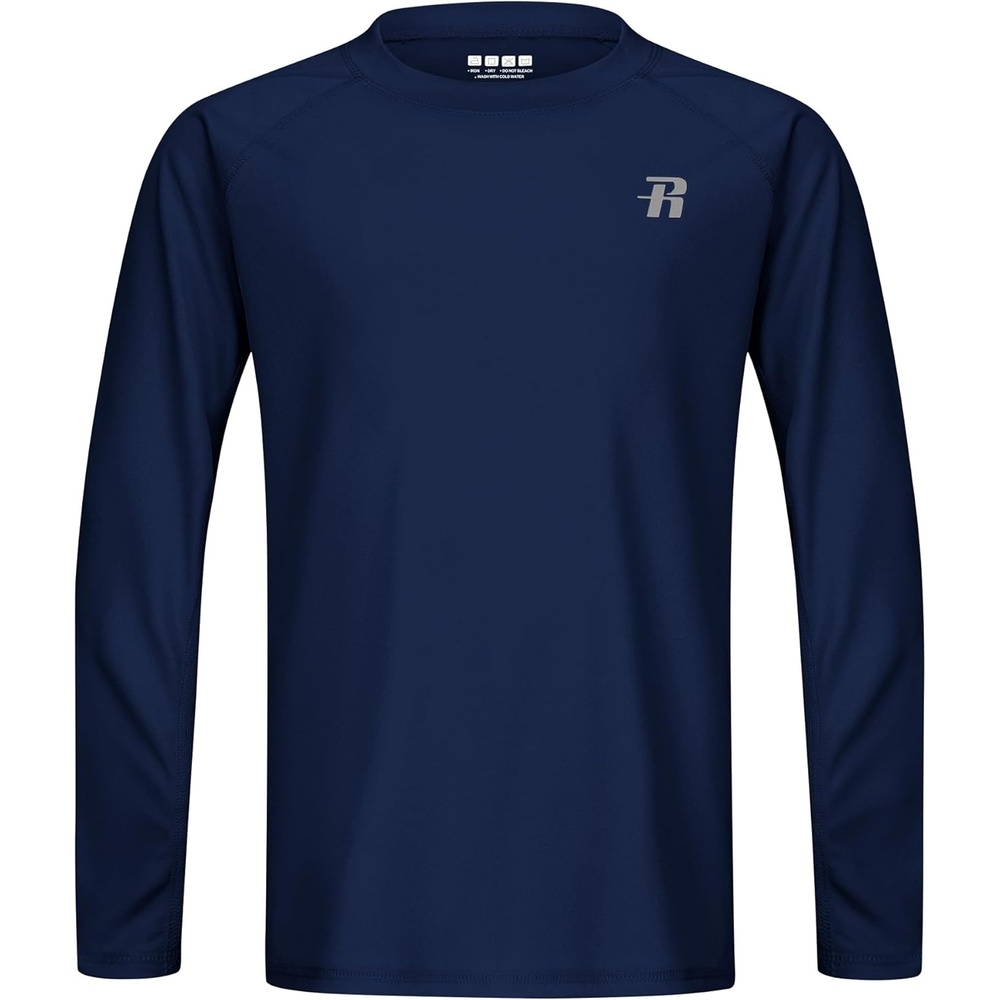 image:imageRunhit UPF 50 Boys Swim Shirt Rash Guard for Boys Long Sleeve Youth Kids UV Sun Protection Shirt for Beach Surf HikingDark Blue