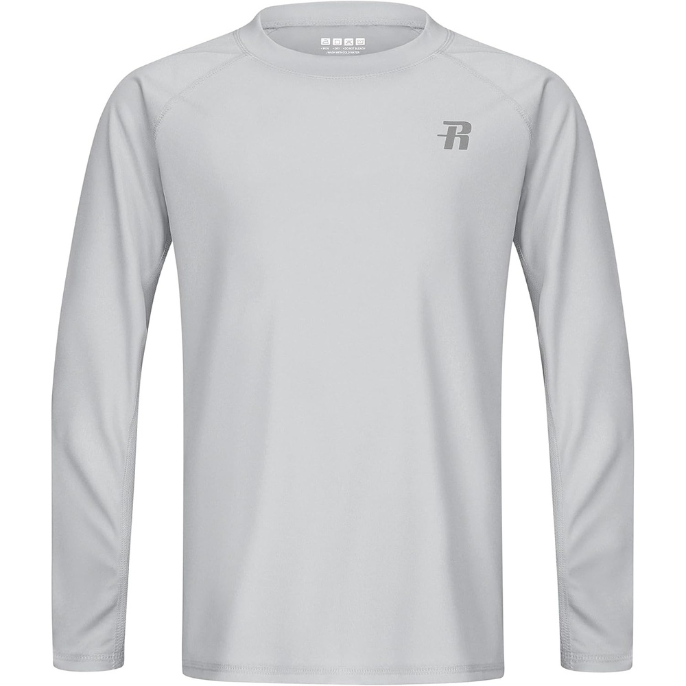 image:imageRunhit UPF 50 Boys Swim Shirt Rash Guard for Boys Long Sleeve Youth Kids UV Sun Protection Shirt for Beach Surf HikingGray