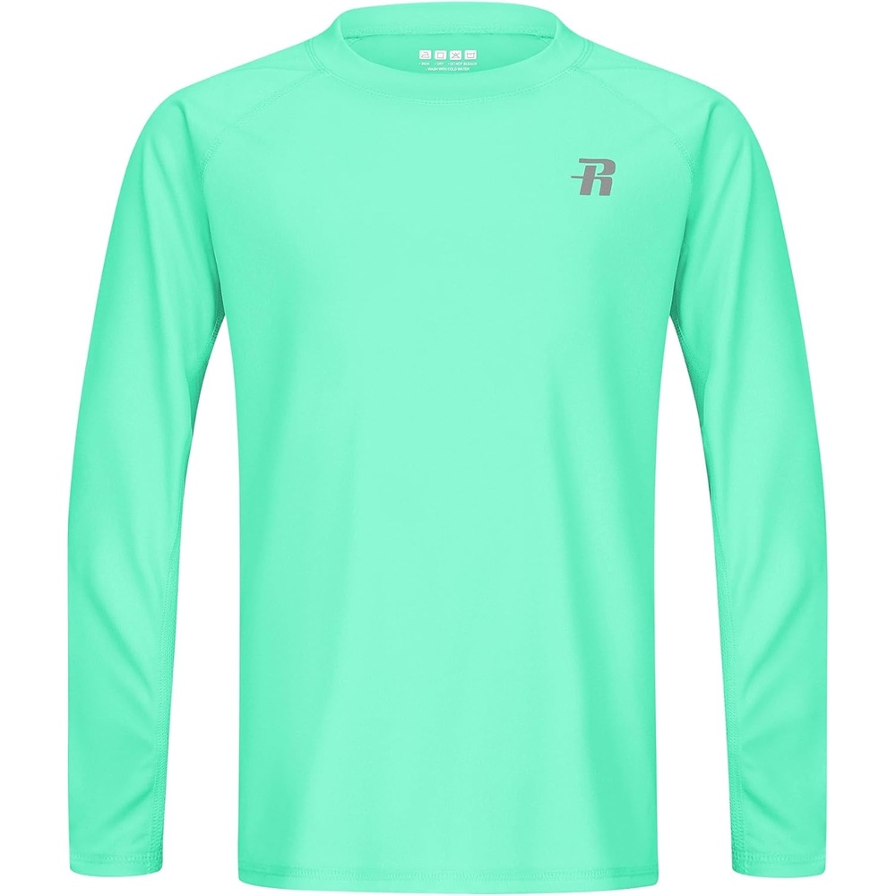 image:imageRunhit UPF 50 Boys Swim Shirt Rash Guard for Boys Long Sleeve Youth Kids UV Sun Protection Shirt for Beach Surf HikingMint Green
