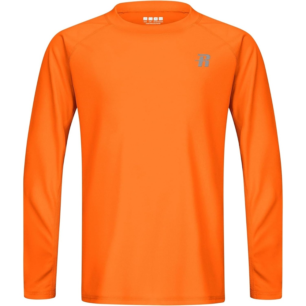 image:imageRunhit UPF 50 Boys Swim Shirt Rash Guard for Boys Long Sleeve Youth Kids UV Sun Protection Shirt for Beach Surf HikingOrange