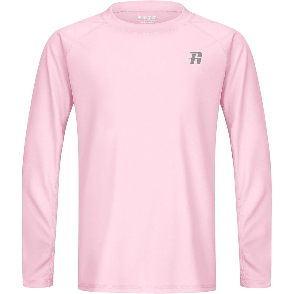 image:imageRunhit UPF 50 Boys Swim Shirt Rash Guard for Boys Long Sleeve Youth Kids UV Sun Protection Shirt for Beach Surf HikingPink