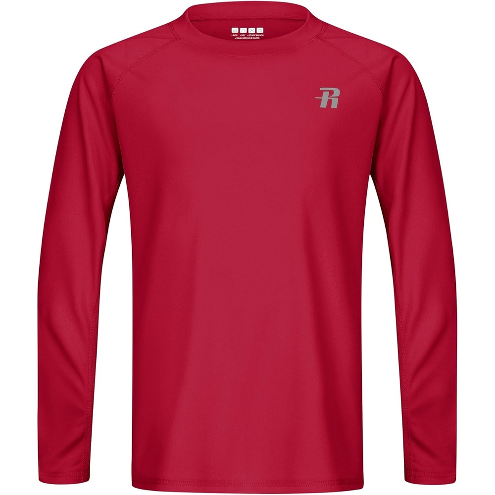 image:imageRunhit UPF 50 Boys Swim Shirt Rash Guard for Boys Long Sleeve Youth Kids UV Sun Protection Shirt for Beach Surf HikingRed