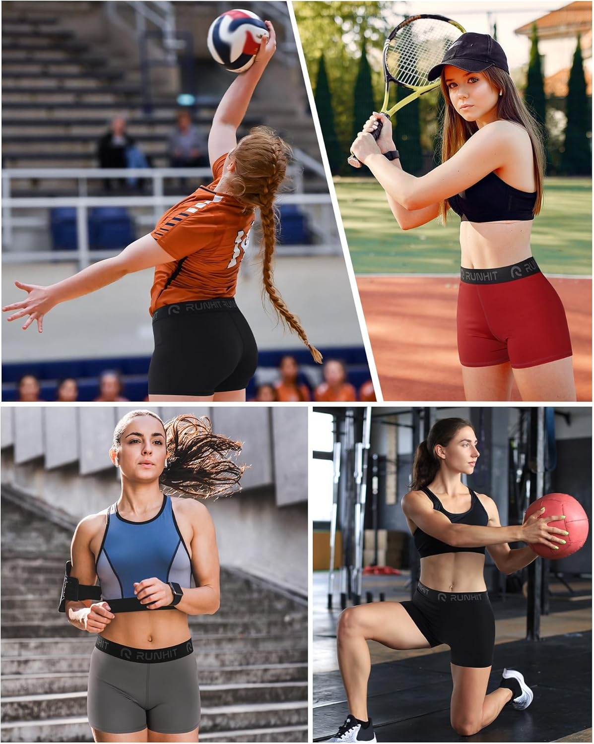 image:imageRunhit 3 Volleyball Shorts Womens 3 Pack Compression Shorts for Women Spandex Shorts Women Workout Athletic Yoga GymNo Pockets BlackBlackBlack 3pack