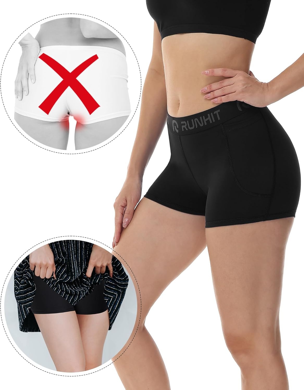 image:imageRunhit 3 Volleyball Shorts Womens 3 Pack Compression Shorts for Women Spandex Shorts Women Workout Athletic Yoga GymPockets BlackBlackBlack 3pack