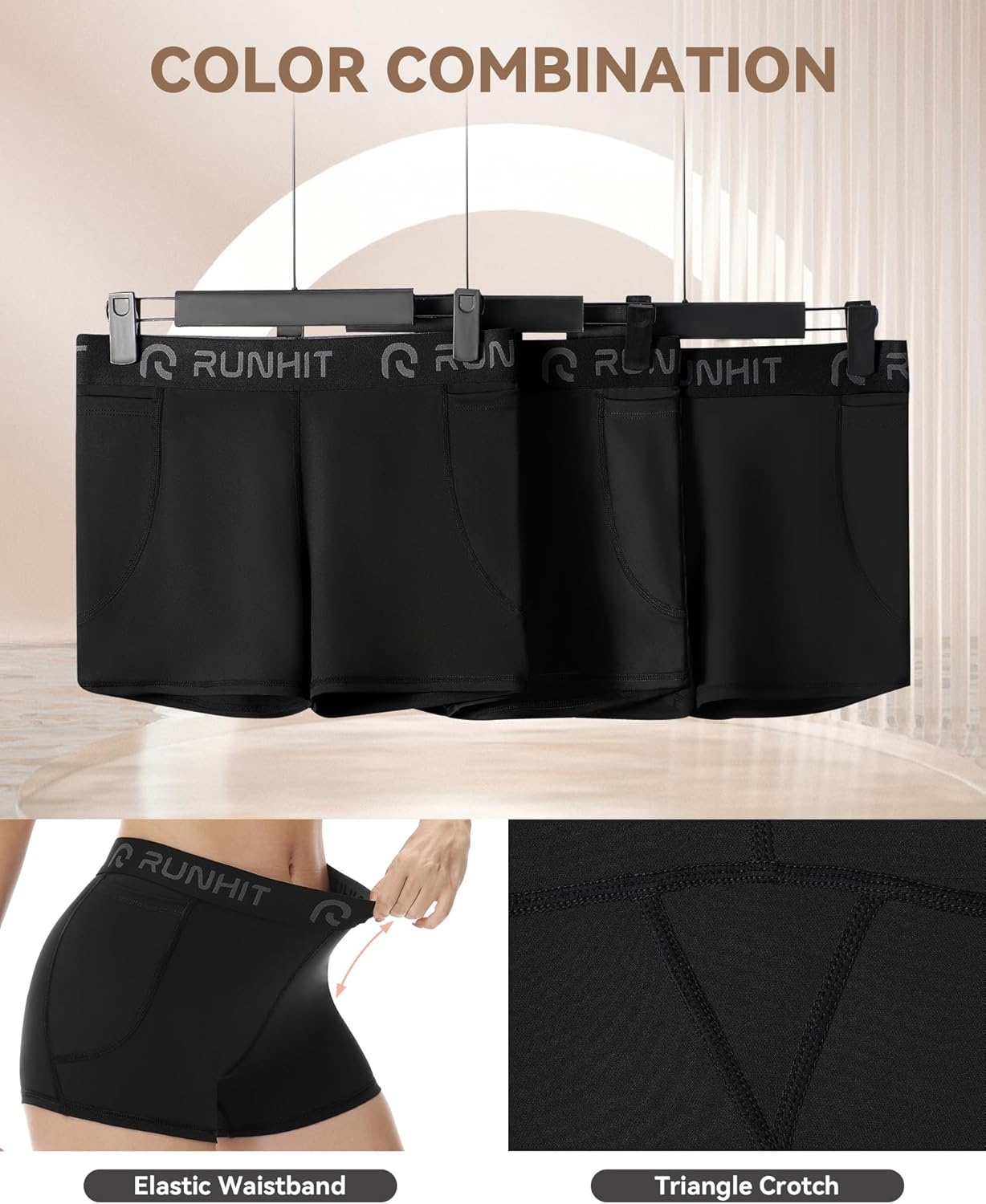 image:imageRunhit 3 Volleyball Shorts Womens 3 Pack Compression Shorts for Women Spandex Shorts Women Workout Athletic Yoga GymPockets BlackBlackBlack 3pack