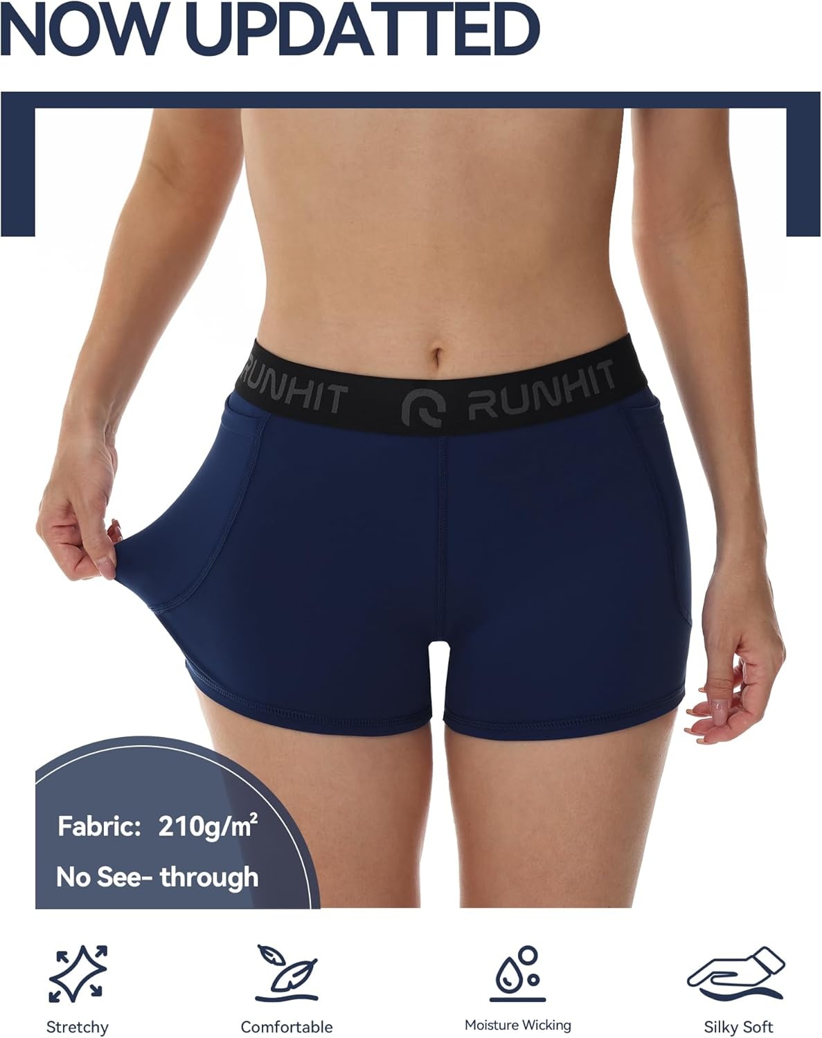 image:imageRunhit 3 Volleyball Shorts Womens 3 Pack Compression Shorts for Women Spandex Shorts Women Workout Athletic Yoga GymPockets BlueGrayBlack 3pack