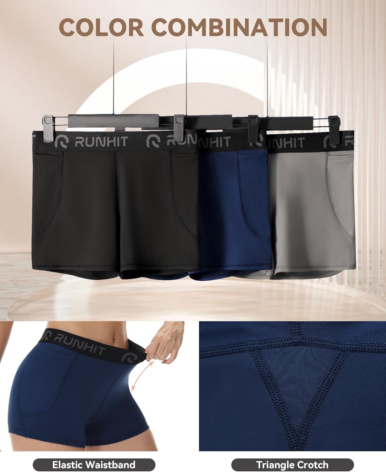 image:imageRunhit 3 Volleyball Shorts Womens 3 Pack Compression Shorts for Women Spandex Shorts Women Workout Athletic Yoga GymPockets BlueGrayBlack 3pack