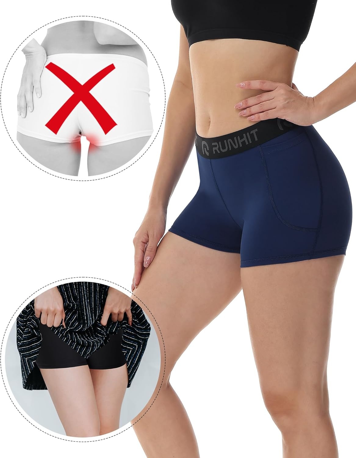 image:imageRunhit 3 Volleyball Shorts Womens 3 Pack Compression Shorts for Women Spandex Shorts Women Workout Athletic Yoga GymPockets BlueGrayBlack 3pack