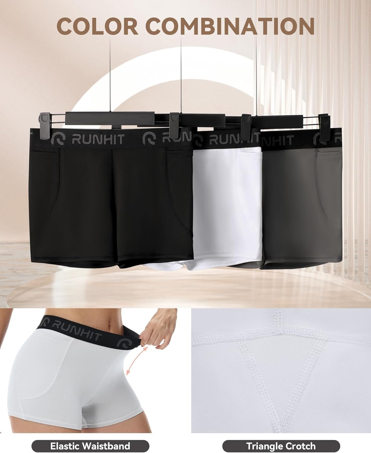 image:imageRunhit 3 Volleyball Shorts Womens 3 Pack Compression Shorts for Women Spandex Shorts Women Workout Athletic Yoga GymPockets WhiteGrayBlack 3pack