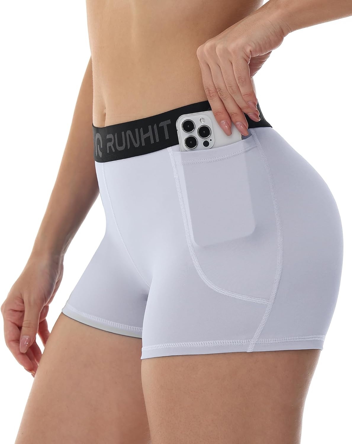 image:imageRunhit 3 Volleyball Shorts Womens 3 Pack Compression Shorts for Women Spandex Shorts Women Workout Athletic Yoga GymPockets WhiteGrayBlack 3pack