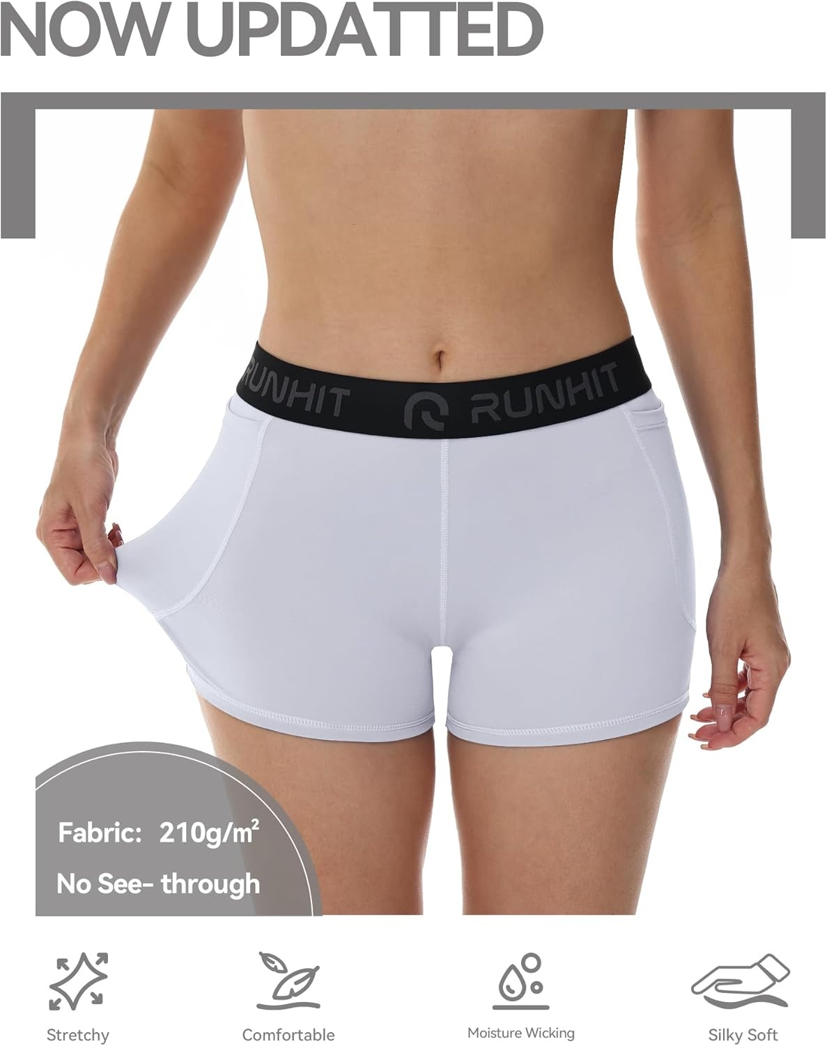 image:imageRunhit 3 Volleyball Shorts Womens 3 Pack Compression Shorts for Women Spandex Shorts Women Workout Athletic Yoga GymPockets WhiteGrayBlack 3pack