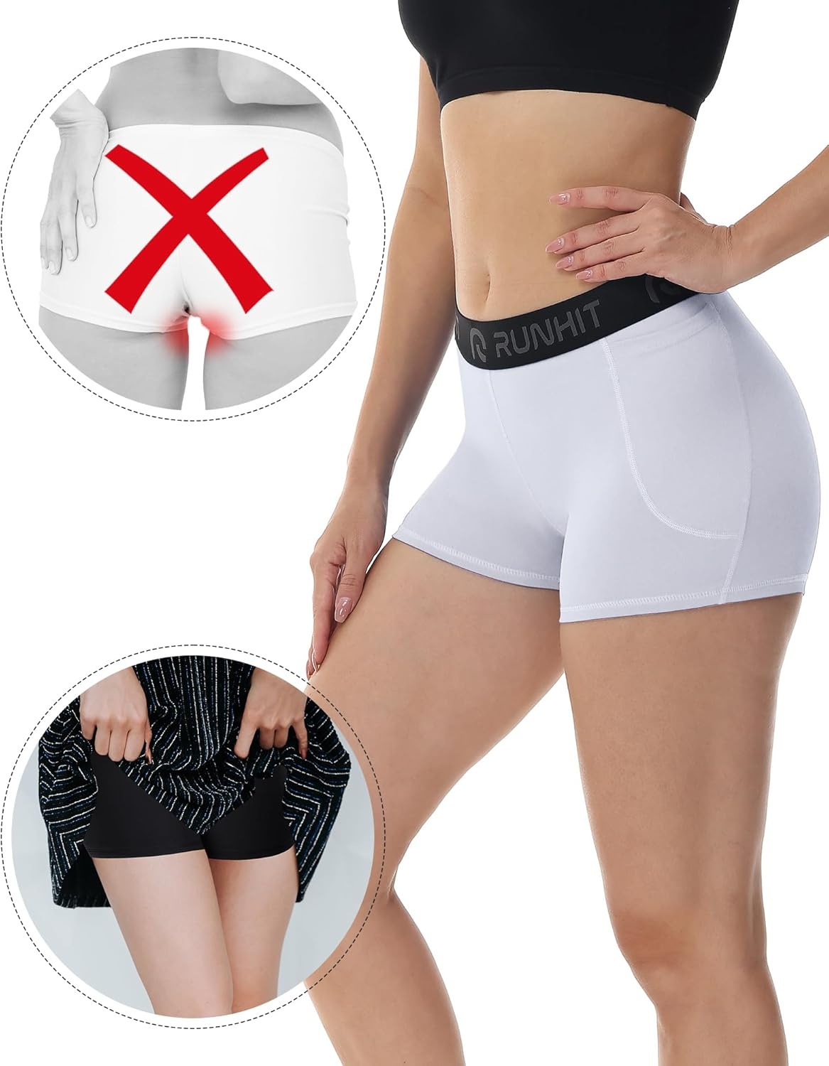 image:imageRunhit 3 Volleyball Shorts Womens 3 Pack Compression Shorts for Women Spandex Shorts Women Workout Athletic Yoga GymPockets WhiteGrayBlack 3pack