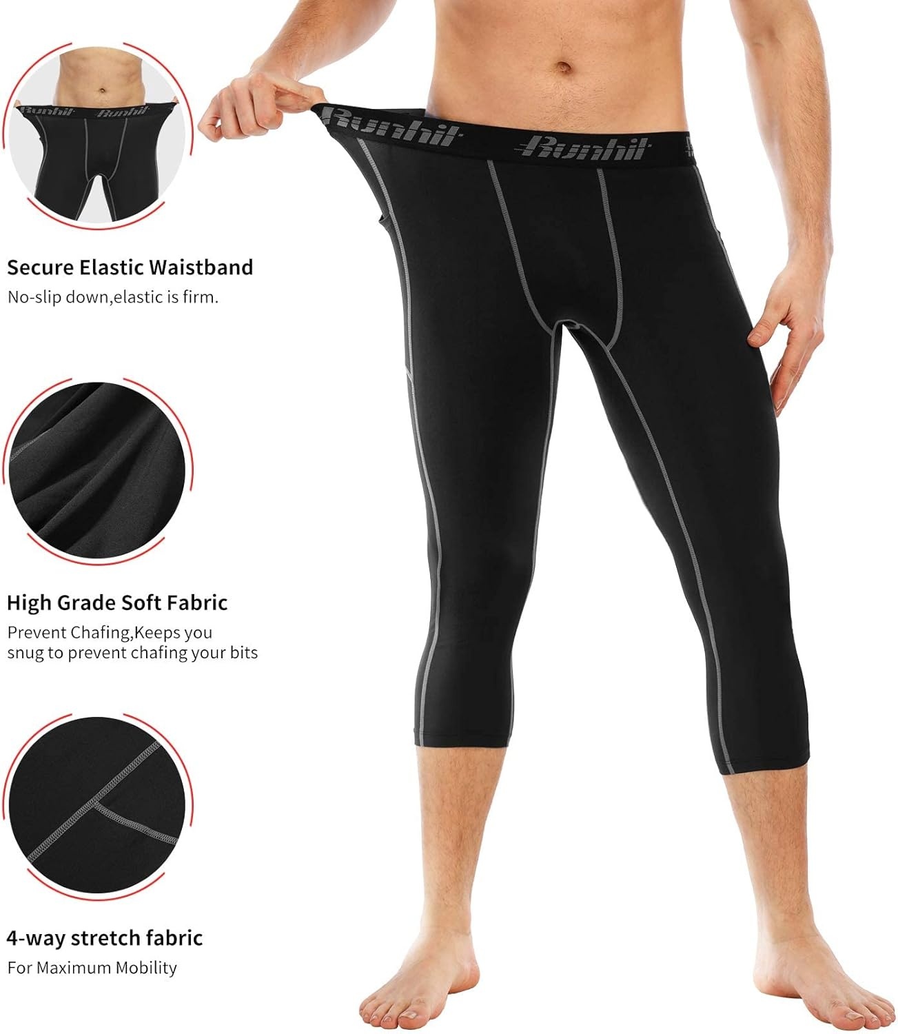 image:imageRunhit 34 Mens Compression Pants with PocketsWorkout Athletic Tights Leggings Athletic Base Layer Underwear2 Pack 34 Pants Pocket Black Blue