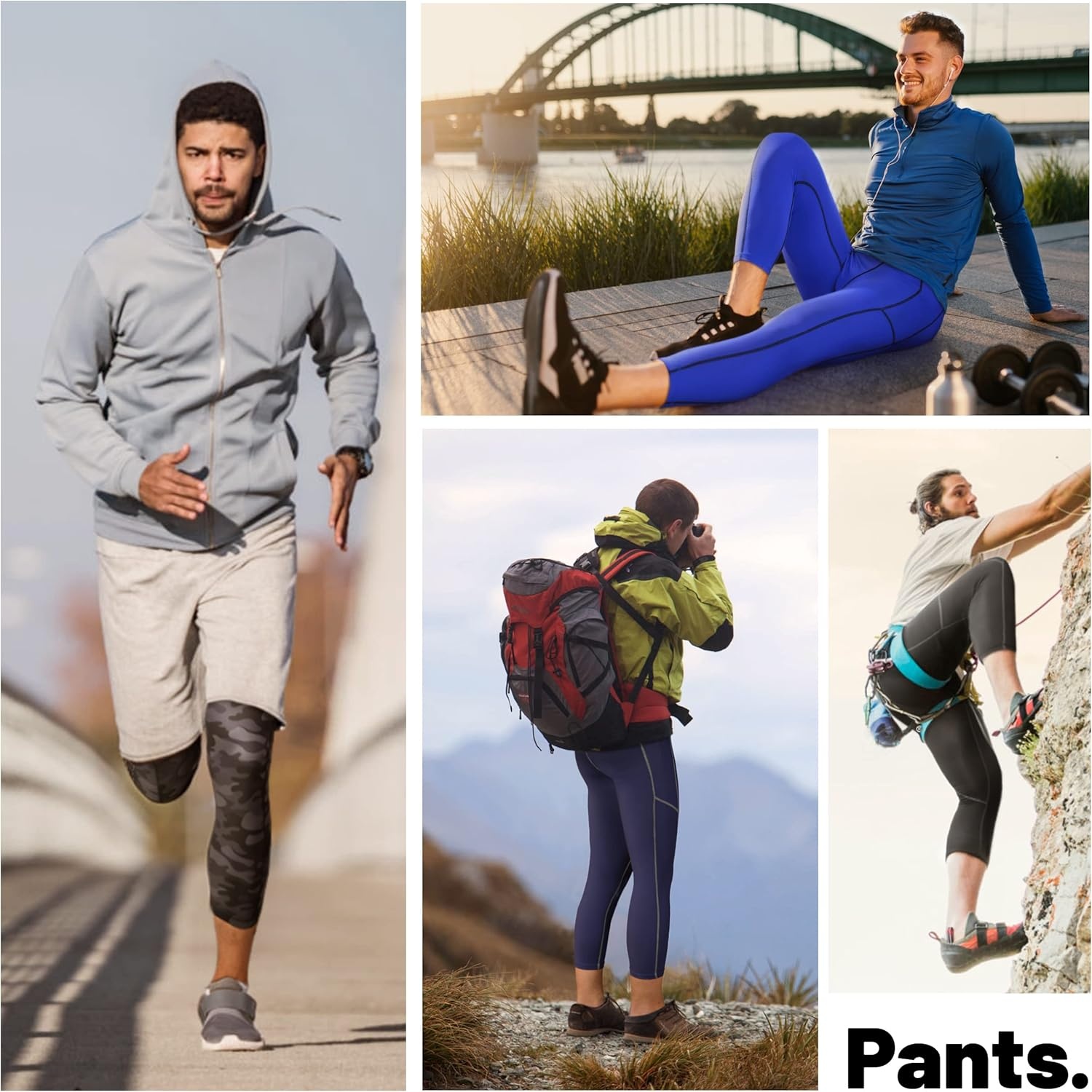 image:imageRunhit 34 Mens Compression Pants with PocketsWorkout Athletic Tights Leggings Athletic Base Layer Underwear2 Pack 34 Pants Pocket Black Gray