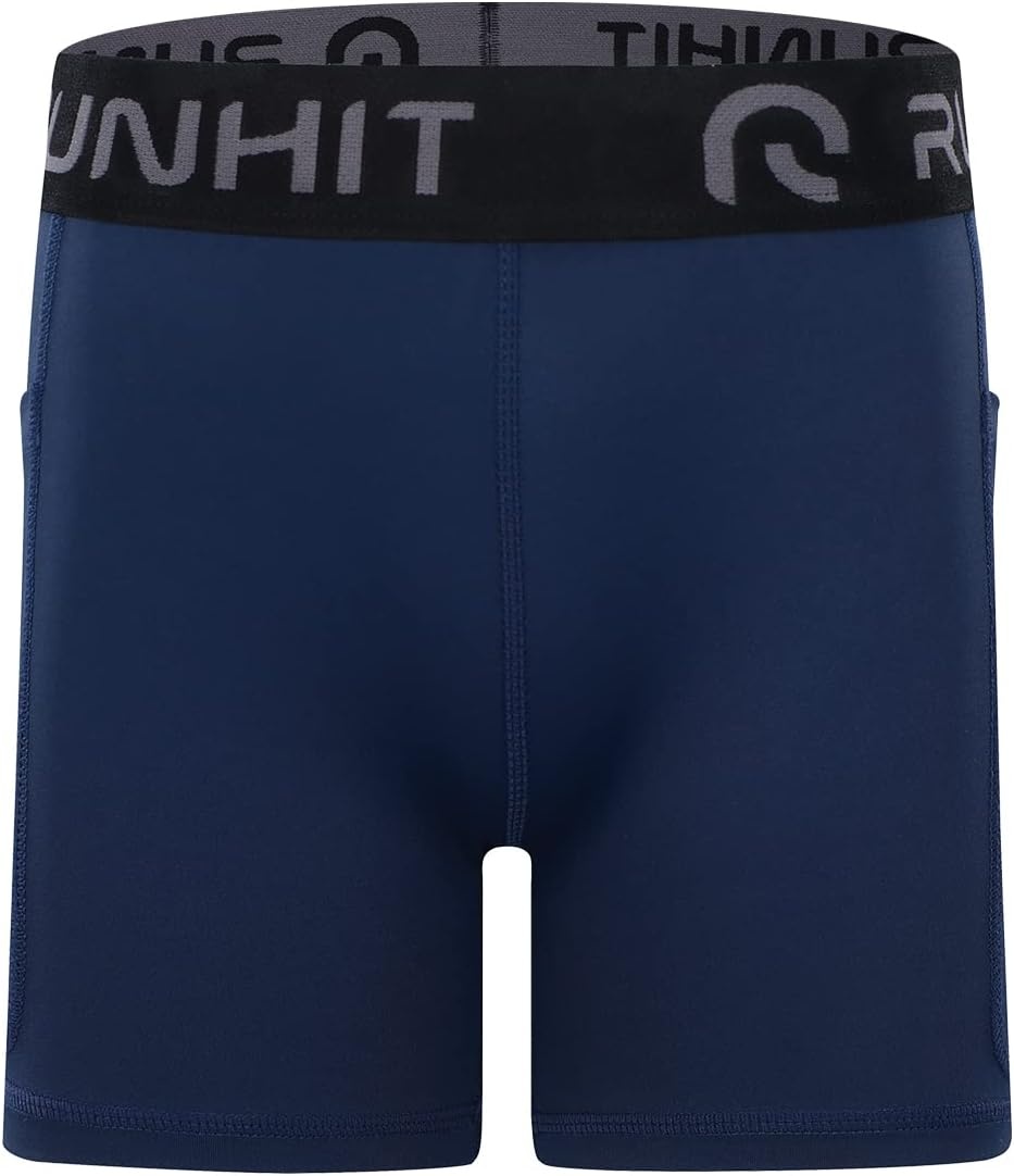 image:imageRunhit 4 Youth Girls Volleyball Shorts Spandex Girls Compression Shorts Biker Dance Kids Gymnastics Shorts with PocketsBlackWhiteNavy