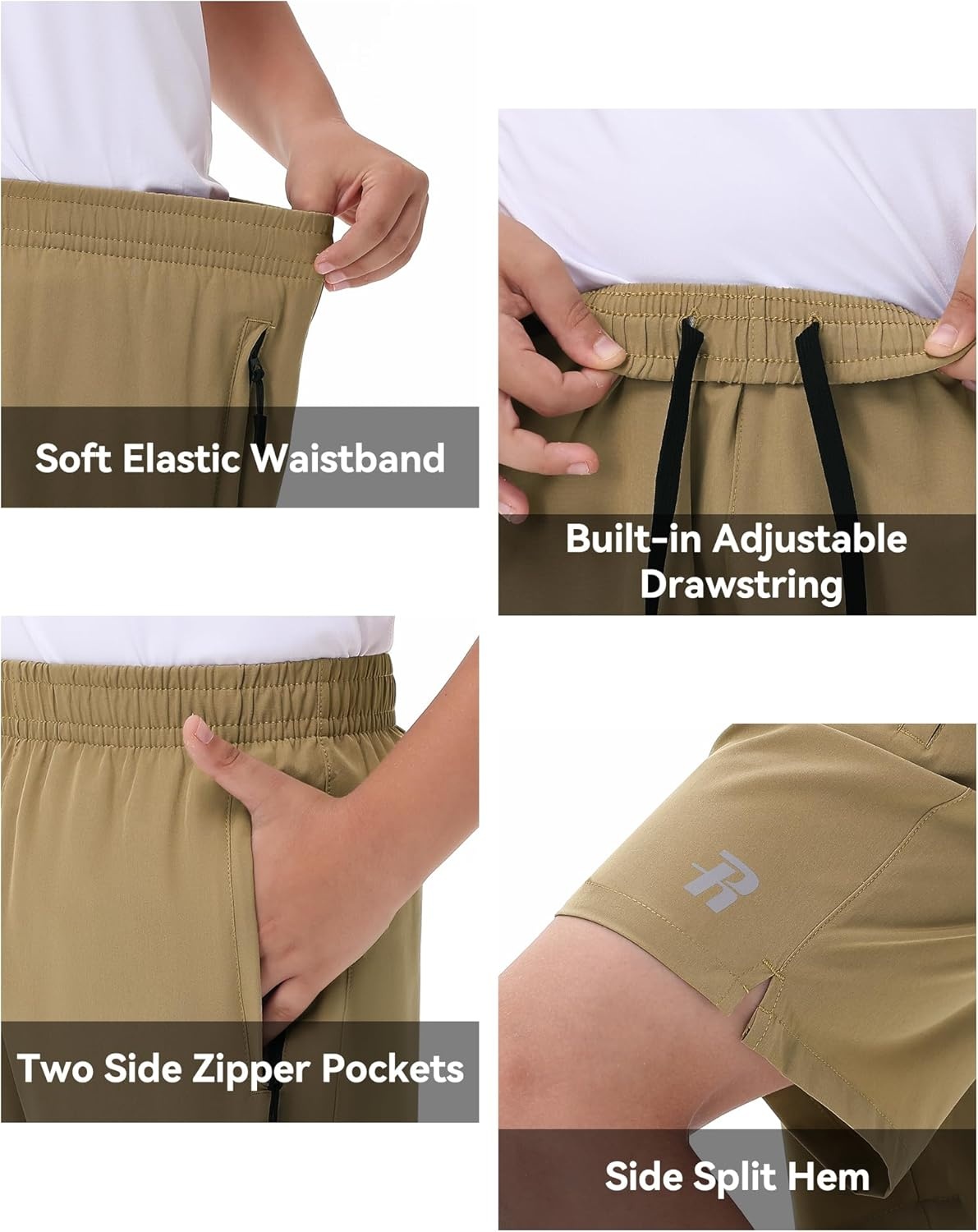 image:imageRunhit Boys Athletic Shorts Quick Dry Running Shorts for Youth Kids Lightweight Basketball Soccer Gym Shorts Zipper PocketsKhaki