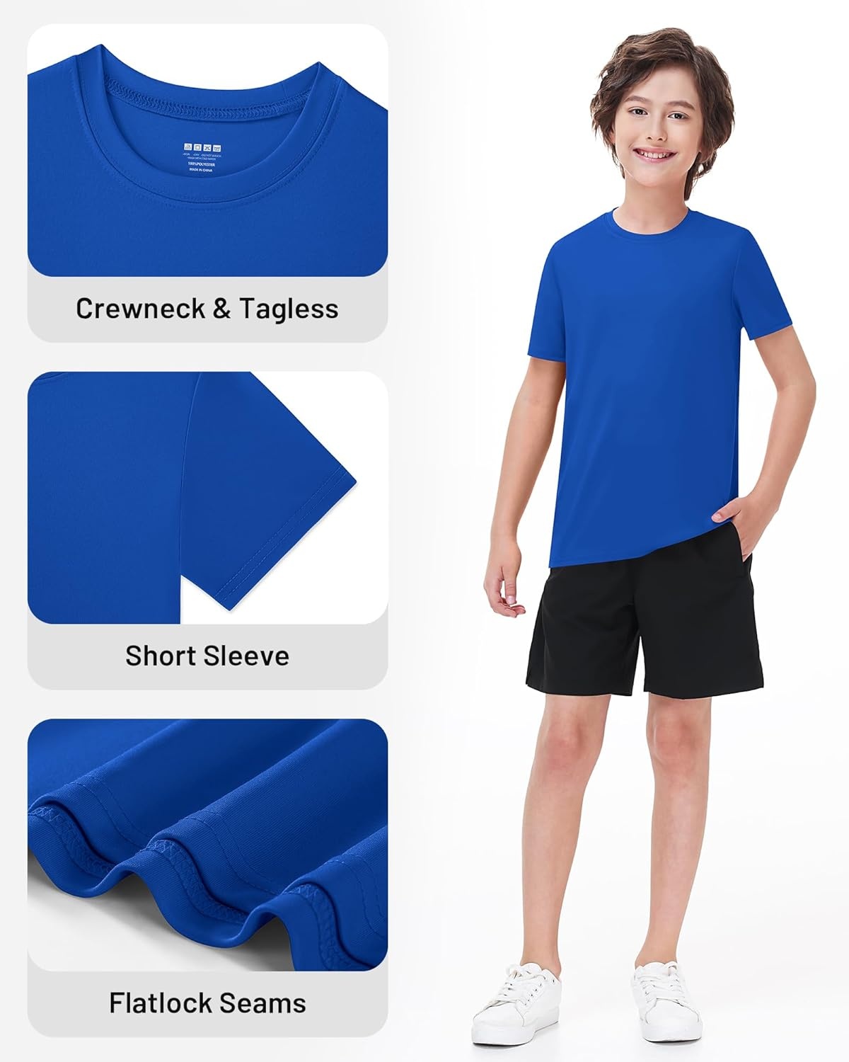 image:imageRunhit Boys Athletic TShirts Kids UPF 50 Short Sleeve Rash Guard Youth Sports Undershirt for Basketball Soccer BaseballDeep Blue