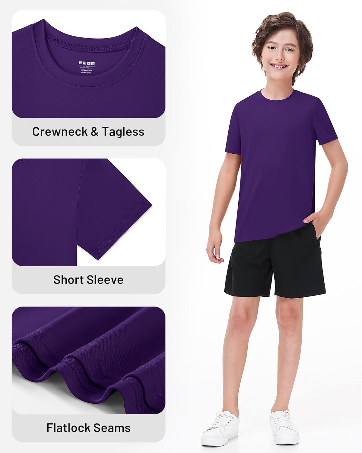 image:imageRunhit Boys Athletic TShirts Kids UPF 50 Short Sleeve Rash Guard Youth Sports Undershirt for Basketball Soccer BaseballDeep Purple
