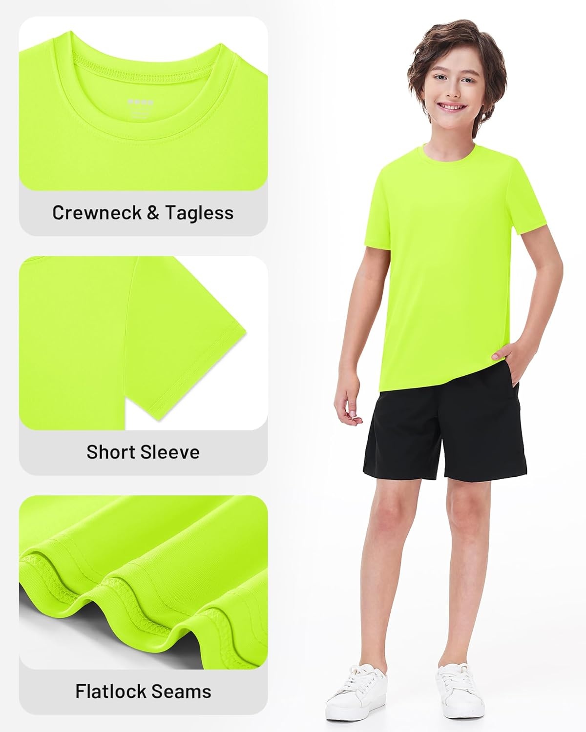 image:imageRunhit Boys Athletic TShirts Kids UPF 50 Short Sleeve Rash Guard Youth Sports Undershirt for Basketball Soccer BaseballFluorescent Green
