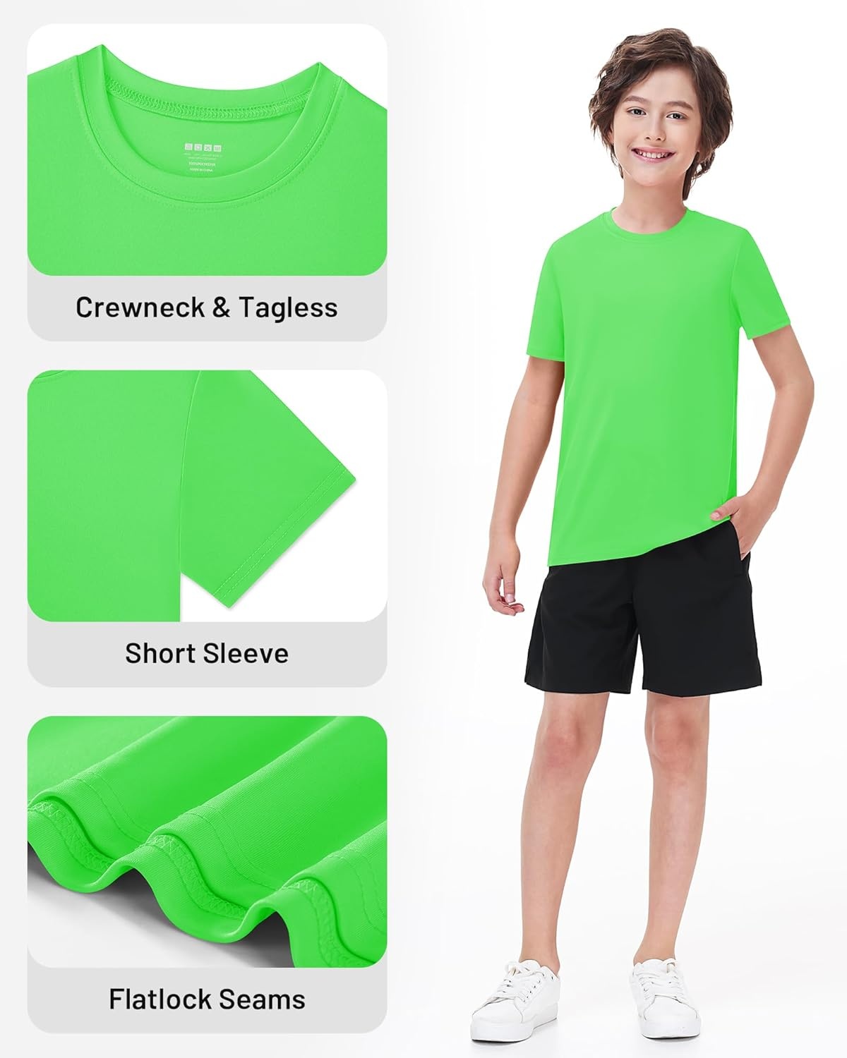 image:imageRunhit Boys Athletic TShirts Kids UPF 50 Short Sleeve Rash Guard Youth Sports Undershirt for Basketball Soccer BaseballLight Green