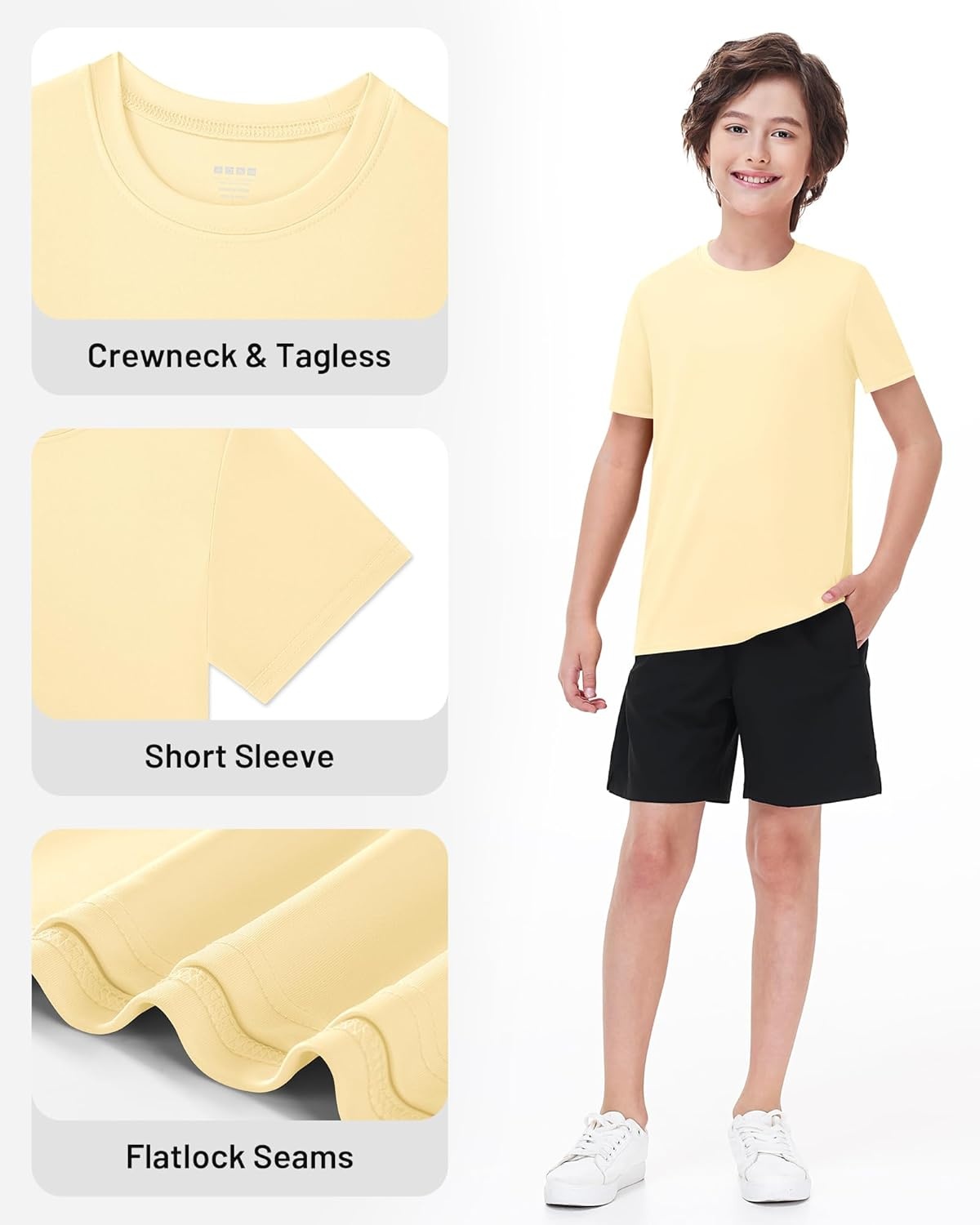 image:imageRunhit Boys Athletic TShirts Kids UPF 50 Short Sleeve Rash Guard Youth Sports Undershirt for Basketball Soccer BaseballLight Yellow