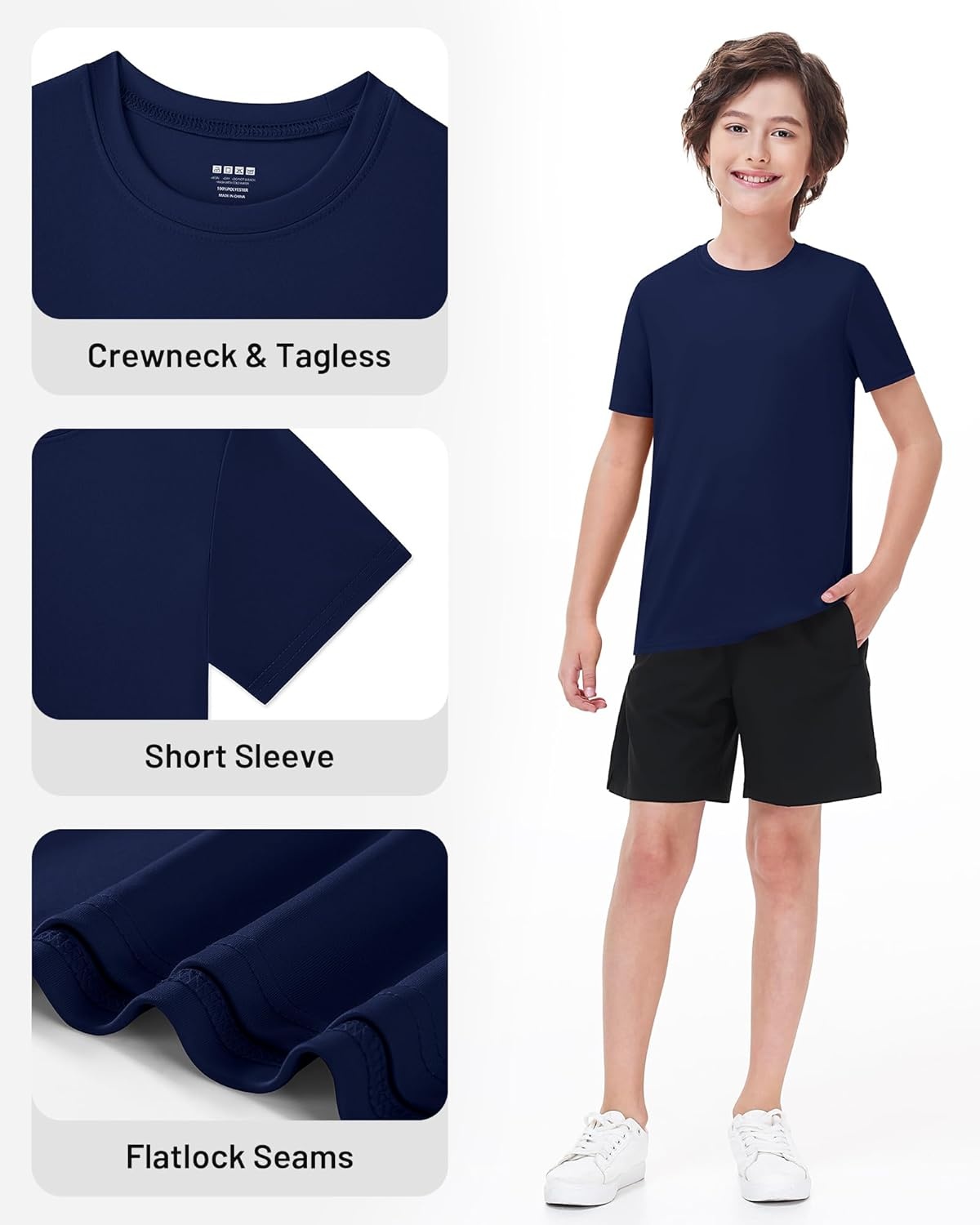 image:imageRunhit Boys Athletic TShirts Kids UPF 50 Short Sleeve Rash Guard Youth Sports Undershirt for Basketball Soccer BaseballNavy Blue