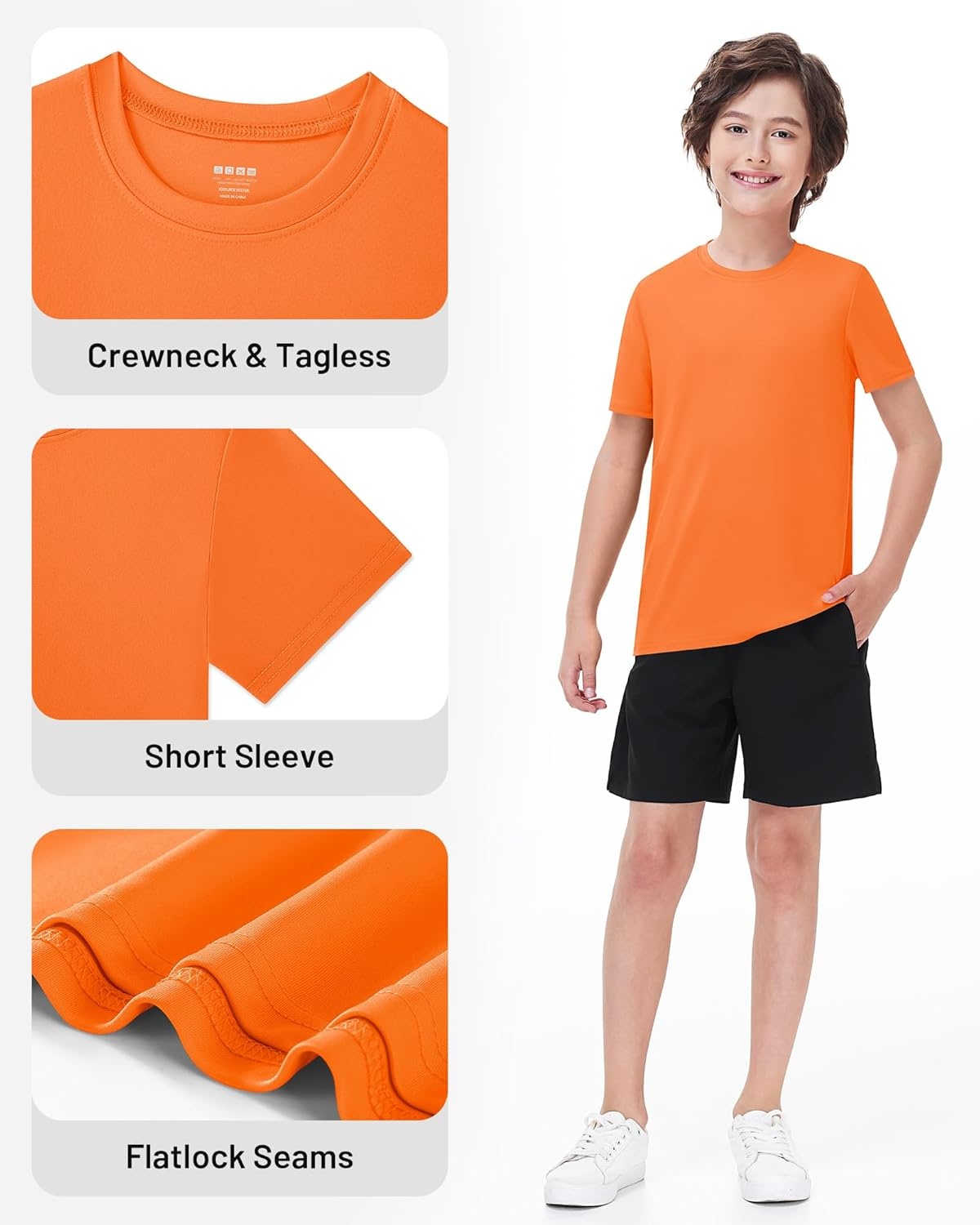 image:imageRunhit Boys Athletic TShirts Kids UPF 50 Short Sleeve Rash Guard Youth Sports Undershirt for Basketball Soccer BaseballOrange
