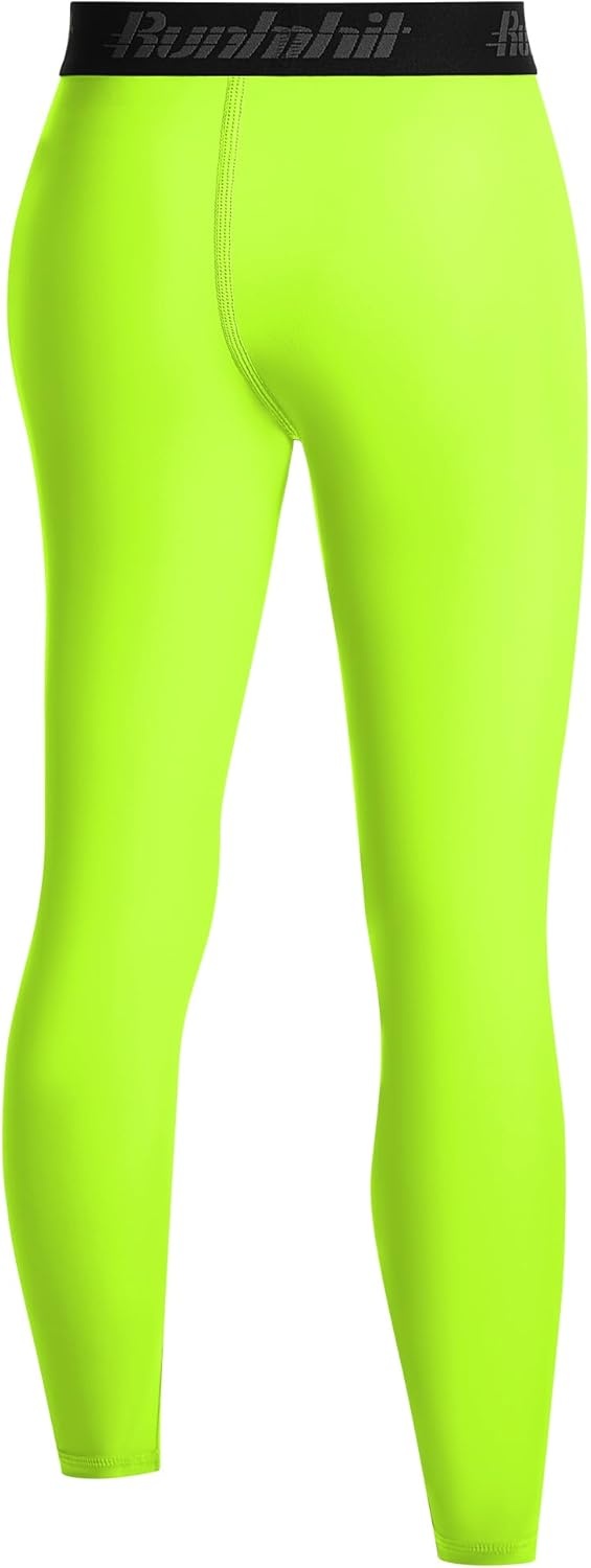 image:imageRunhit Boys BJJ Compression Pants Youth Jiu Jitsu No Gi Spats Kids Leggings Athletic Base Layer for Training MMA WrestlingFluorescent Green