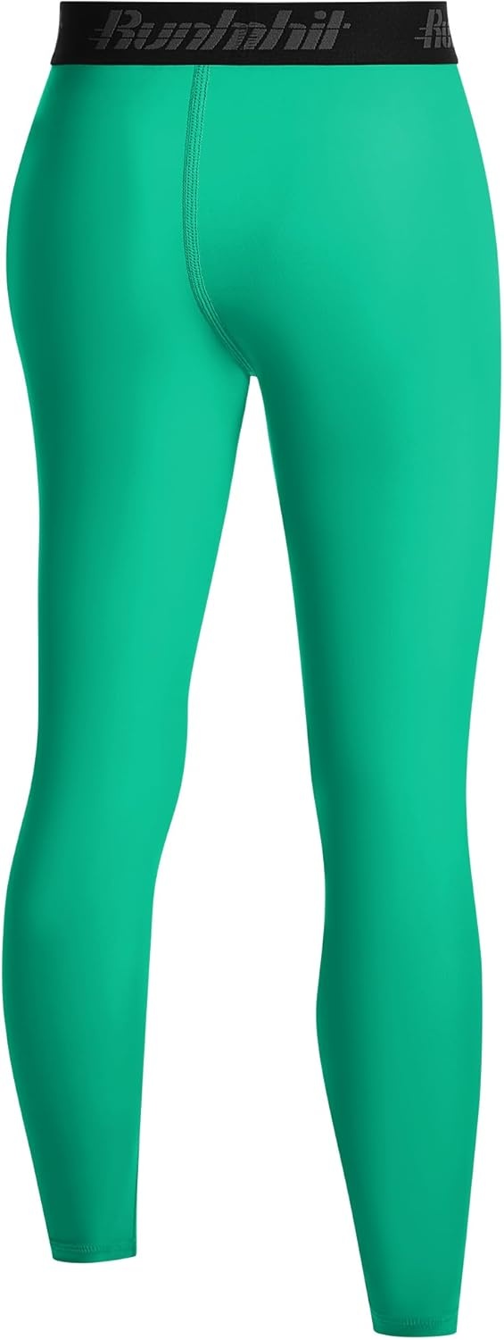 image:imageRunhit Boys BJJ Compression Pants Youth Jiu Jitsu No Gi Spats Kids Leggings Athletic Base Layer for Training MMA WrestlingGreen