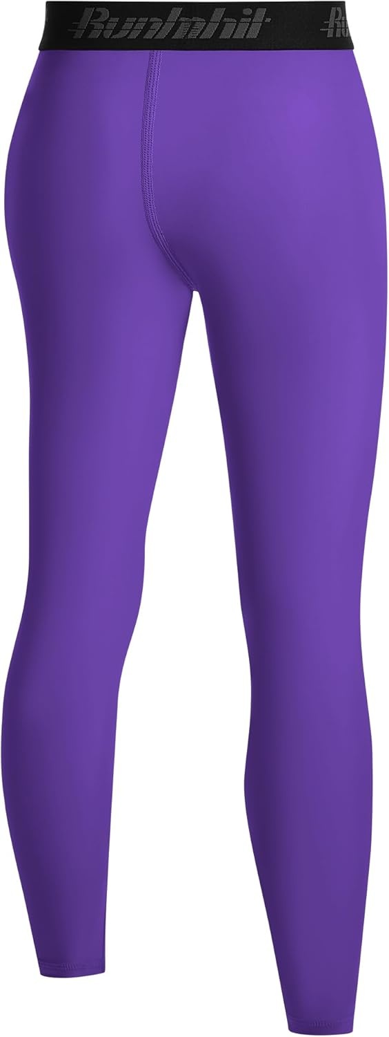 image:imageRunhit Boys BJJ Compression Pants Youth Jiu Jitsu No Gi Spats Kids Leggings Athletic Base Layer for Training MMA WrestlingPurple