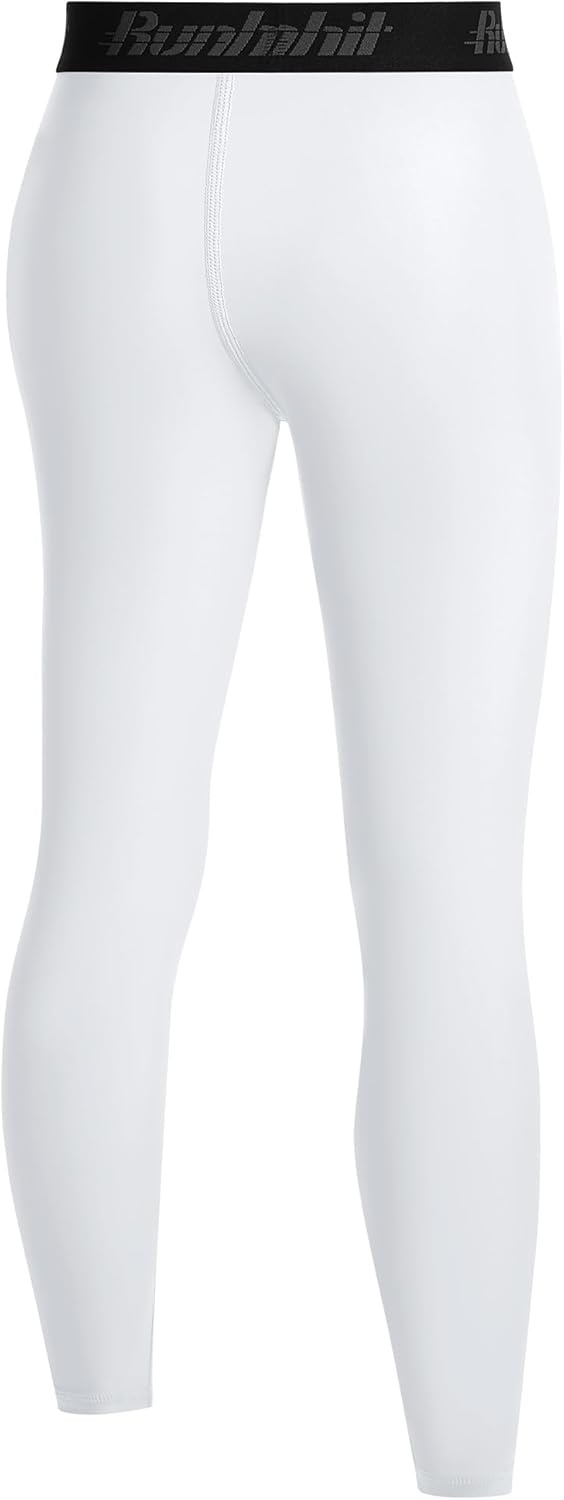 image:imageRunhit Boys BJJ Compression Pants Youth Jiu Jitsu No Gi Spats Kids Leggings Athletic Base Layer for Training MMA WrestlingWhite