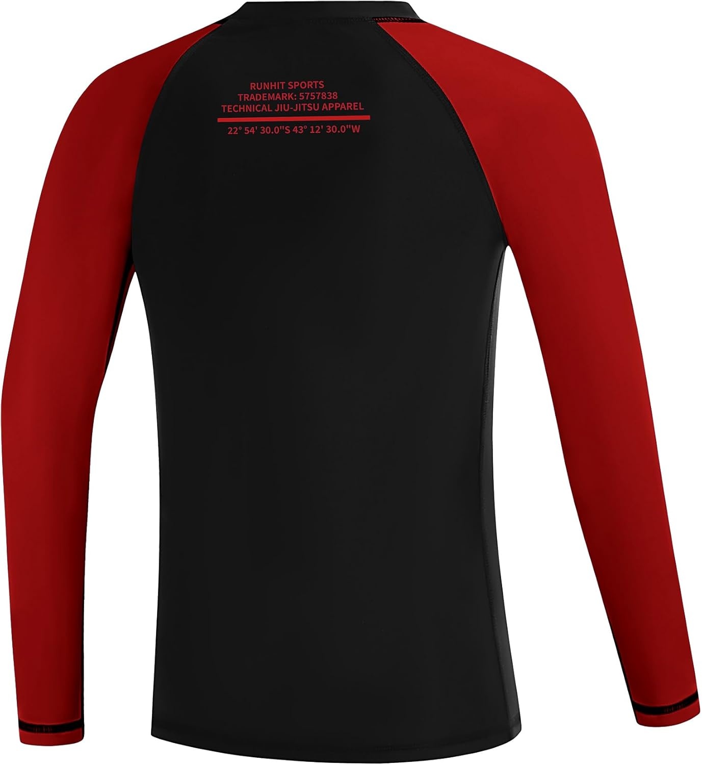 image:imageRunhit Boys BJJ Rash Guard Long Sleeve Kids Jiu Jitsu No Gi Youth Compression Shirts for Training MMA Wrestling Boxing UPF50Black With Bright Red