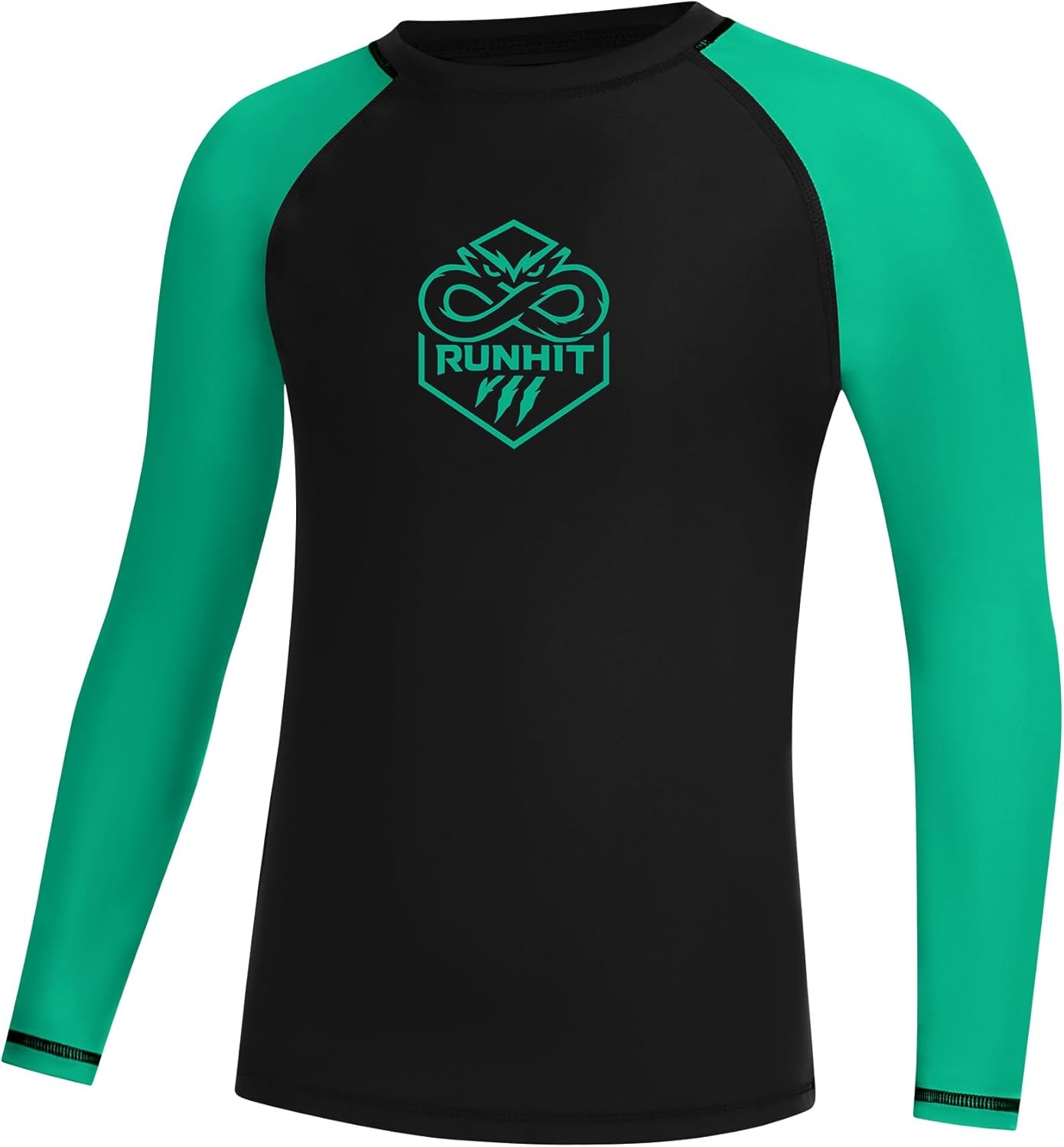 image:imageRunhit Boys BJJ Rash Guard Long Sleeve Kids Jiu Jitsu No Gi Youth Compression Shirts for Training MMA Wrestling Boxing UPF50Black With Green