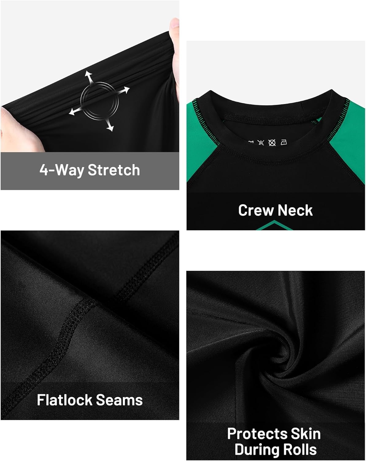 image:imageRunhit Boys BJJ Rash Guard Long Sleeve Kids Jiu Jitsu No Gi Youth Compression Shirts for Training MMA Wrestling Boxing UPF50Black With Green