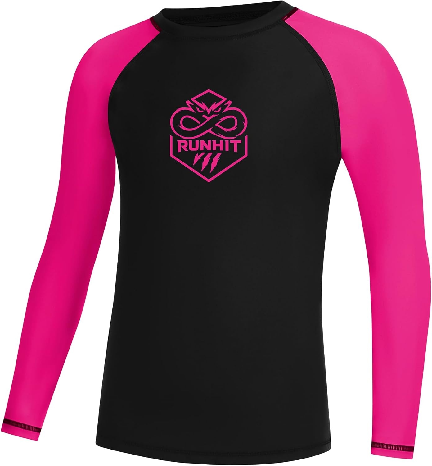 image:imageRunhit Boys BJJ Rash Guard Long Sleeve Kids Jiu Jitsu No Gi Youth Compression Shirts for Training MMA Wrestling Boxing UPF50Black With Hot Pink