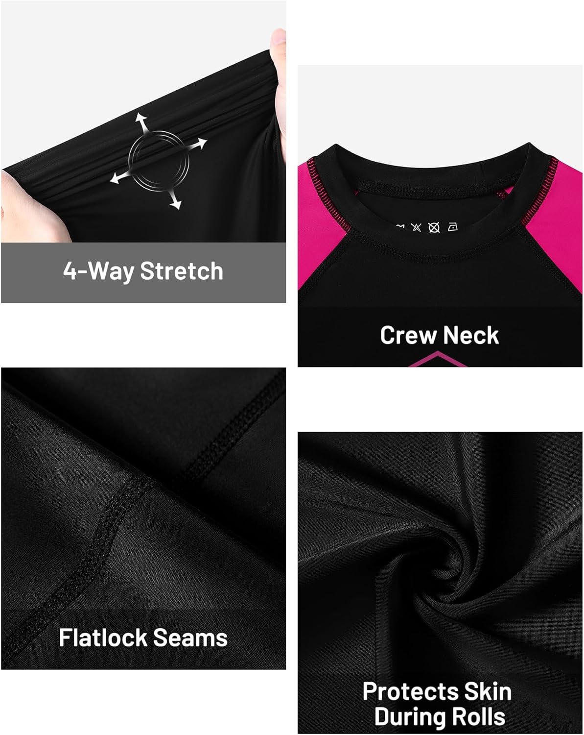 image:imageRunhit Boys BJJ Rash Guard Long Sleeve Kids Jiu Jitsu No Gi Youth Compression Shirts for Training MMA Wrestling Boxing UPF50Black With Hot Pink