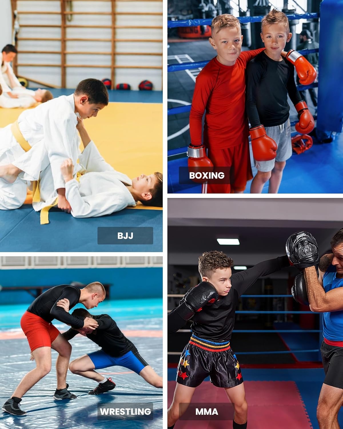 image:imageRunhit Boys BJJ Rash Guard Long Sleeve Kids Jiu Jitsu No Gi Youth Compression Shirts for Training MMA Wrestling Boxing UPF50Black With Neon Green