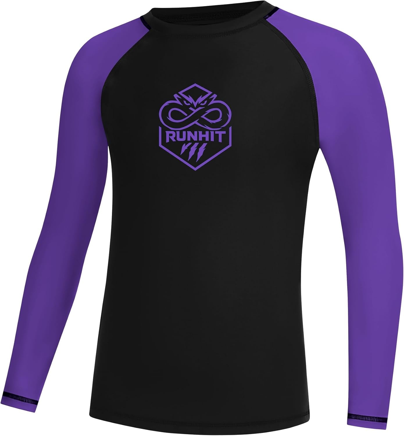 image:imageRunhit Boys BJJ Rash Guard Long Sleeve Kids Jiu Jitsu No Gi Youth Compression Shirts for Training MMA Wrestling Boxing UPF50Black With Purple