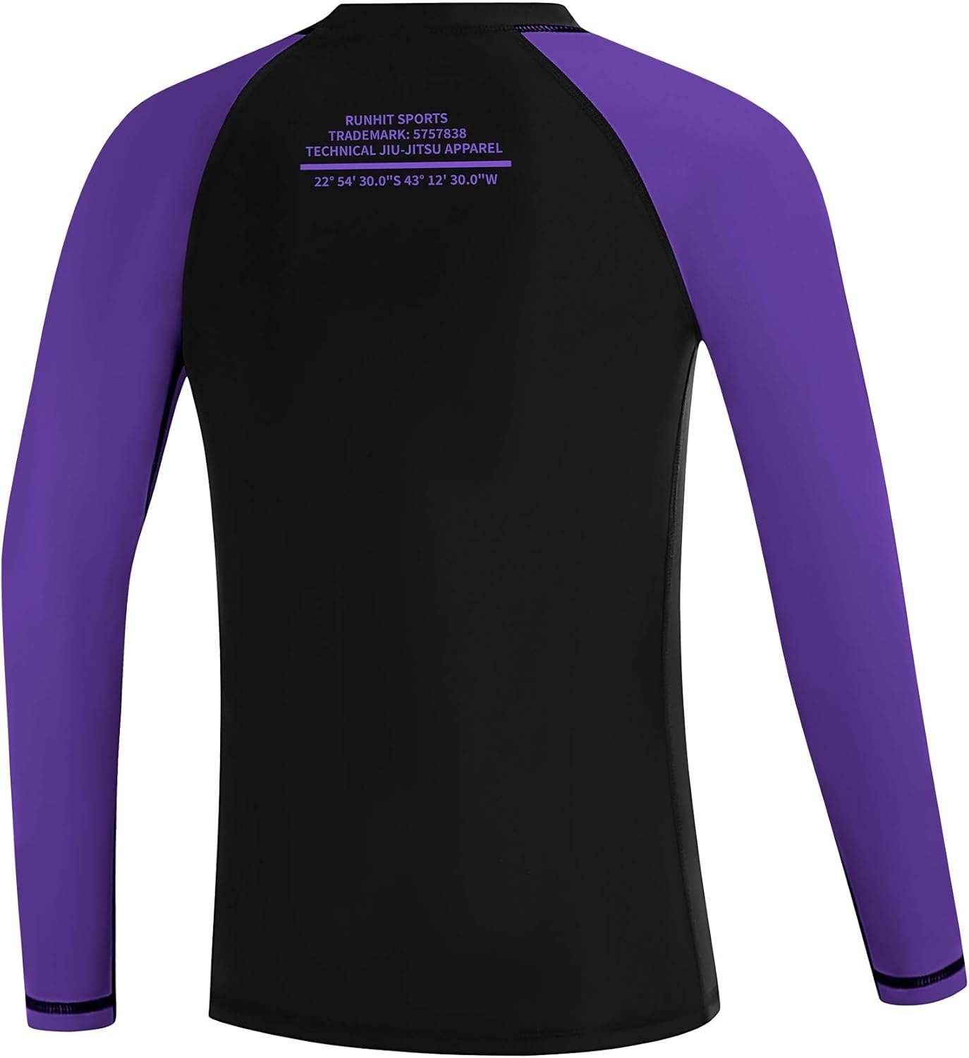 image:imageRunhit Boys BJJ Rash Guard Long Sleeve Kids Jiu Jitsu No Gi Youth Compression Shirts for Training MMA Wrestling Boxing UPF50Black With Purple