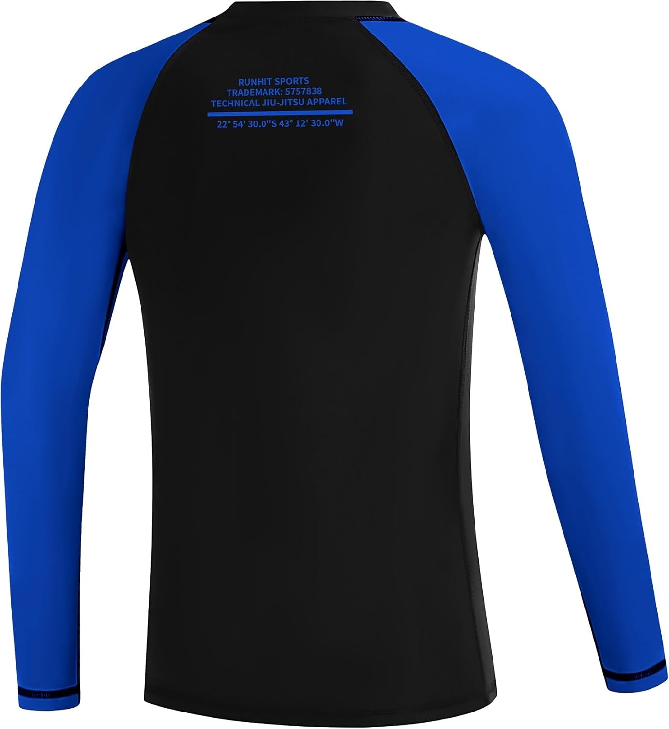 image:imageRunhit Boys BJJ Rash Guard Long Sleeve Kids Jiu Jitsu No Gi Youth Compression Shirts for Training MMA Wrestling Boxing UPF50Black With Royal Blue