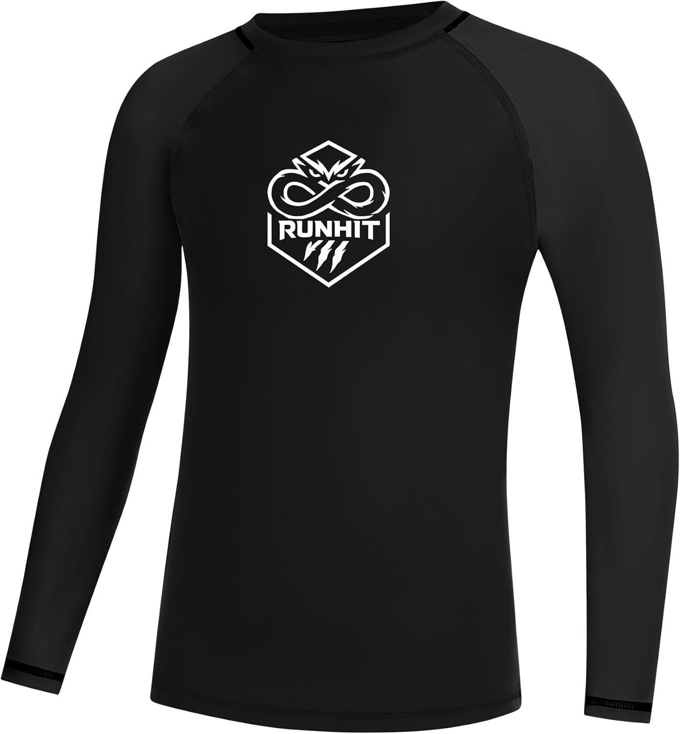 image:imageRunhit Boys BJJ Rash Guard Long Sleeve Kids Jiu Jitsu No Gi Youth Compression Shirts for Training MMA Wrestling Boxing UPF50Solid Black