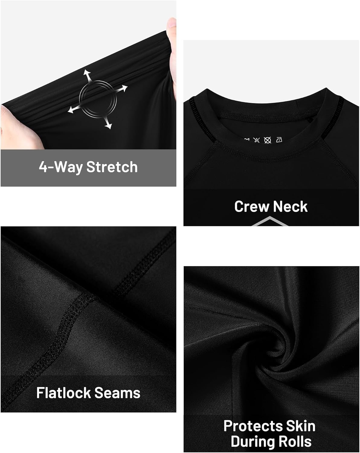 image:imageRunhit Boys BJJ Rash Guard Long Sleeve Kids Jiu Jitsu No Gi Youth Compression Shirts for Training MMA Wrestling Boxing UPF50Solid Black
