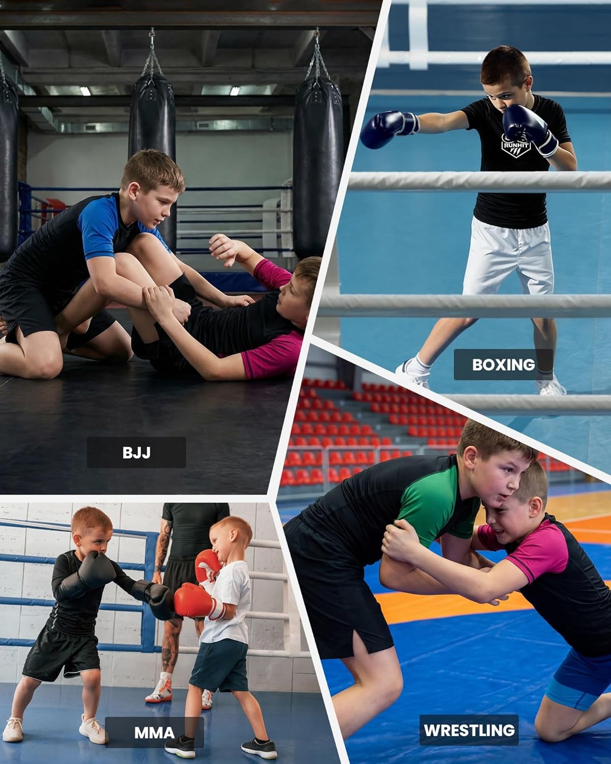 image:imageRunhit Boys BJJ Rash Guard Short Sleeve Kids Jiu Jitsu No Gi Youth Compression Shirts for Training MMA Wrestling Boxing UPF50Bright Red