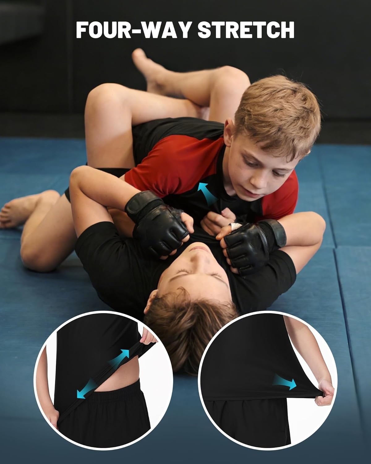 image:imageRunhit Boys BJJ Rash Guard Short Sleeve Kids Jiu Jitsu No Gi Youth Compression Shirts for Training MMA Wrestling Boxing UPF50White