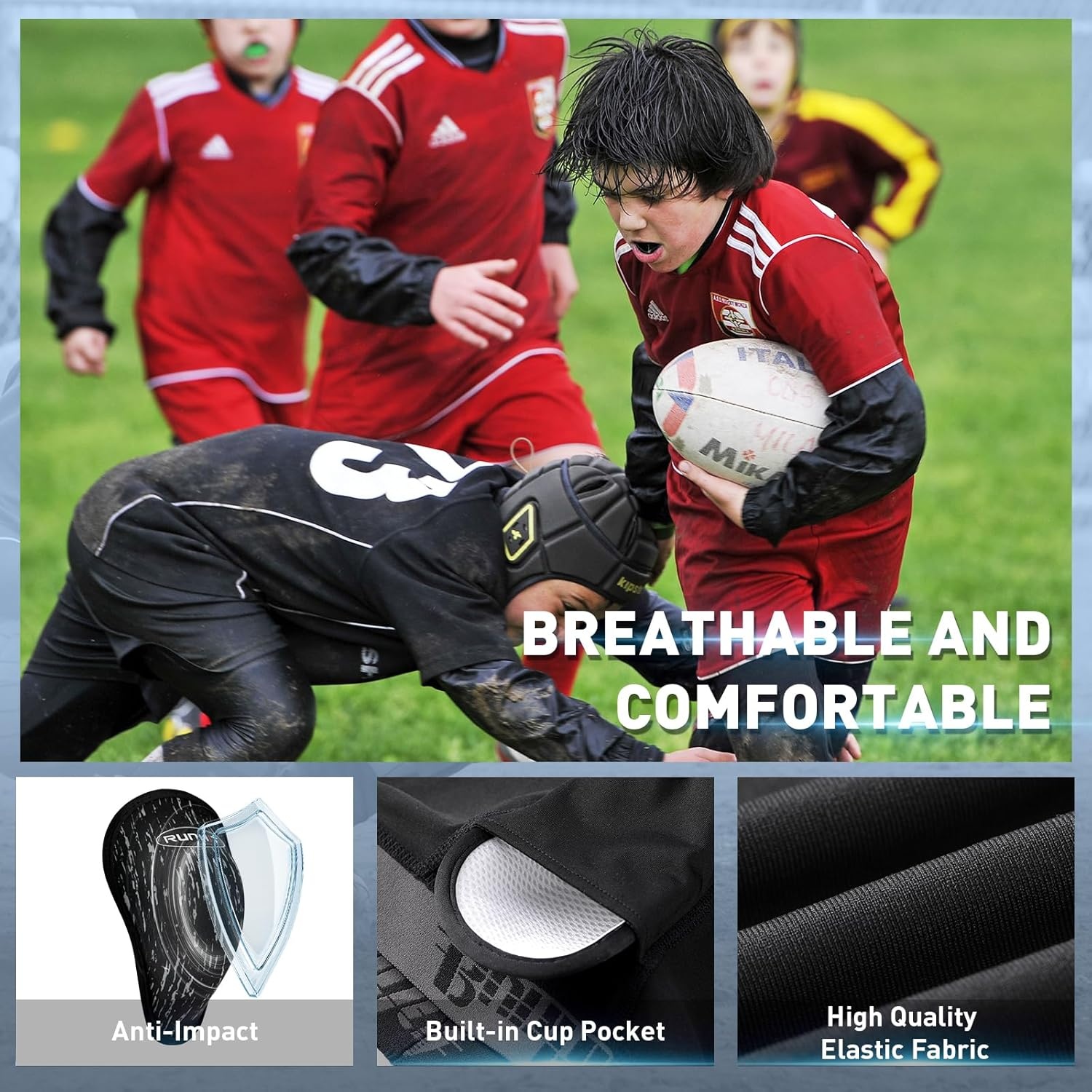 image:imageRunhit Boys Baseball Cup Underwear Football Cup Boxer Brief Youth Compression Shorts with Soft Protective Athletic Cup2packblackblack